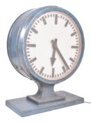 LARGE RETRO 20TH CENTURY METAL DOUBLE-SIDED STATION WALL CLOCK