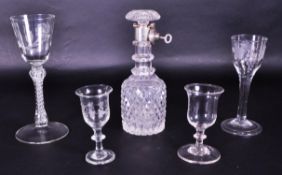 COLLECTION OF 18TH / 19TH CENTURY GLASSES AND 20TH CENTURY DECANTER