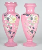 TWO MID 19TH CENTURY PINK OPALINE GLASS VASES