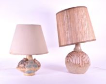 TWO LATE 20TH CENTURY POTTERY LAMP BASES WITH SHADES