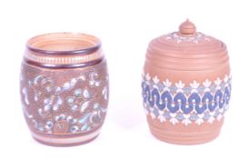 TWO LATE 19TH CENTURY DOULTON LAMBETH STONEWARE TOBACCO JARS