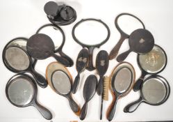 COLLECTION OF 20TH CENTURY EBONY AND WOODEN DRESSING TABLE ITEMS