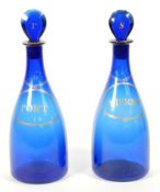 TWO LATE 18TH / EARLY 19TH CENTURY COBALT BLUE GLASS DECANTERS