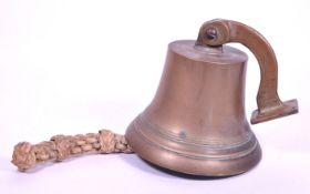 20TH CENTURY BRASS SHIP BELL WITH ROPE