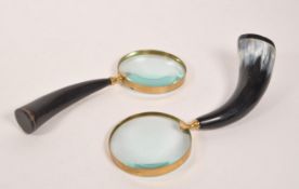 TWO VINTAGE 20TH CENTURY HORN HANDLED MAGNIFYING GLASSES