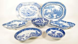 COLLECTION OF 19TH CENTURY PEARLWARE POTTERY BLUE AND WHITE DISHES