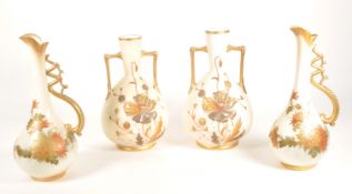 TWO PAIRS OF 20TH CENTURY CERAMIC HANDLED VASES