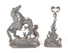 20TH CENTURY SPELTER MARLEY HORSE FIGURE WITH CAST IRON DOORSTOP