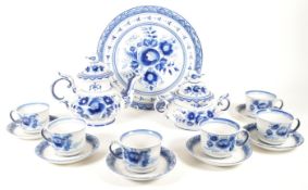 RUSSIAN HAND MADE BLUE & WHITE PORCELAIN TEA SERVICE
