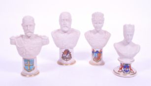 FOUR EARLY 20TH CENTURY CRESTED CHINA PORELAIN ROYAL BUSTS