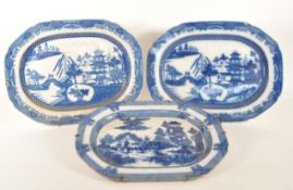 COLLECTION OF THREE 19TH CENTURY LARGE MEAT / SERVING PLATTERS