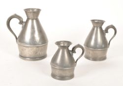 AUSTEN & SON - THREE 19TH CENTURY IRISH PEWTER JUGS