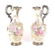 PAIR OF 20TH CENTURY VINTAGE CHINESE CERAMIC VASES / EWERS