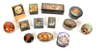 COLLECTION OF 20TH CENTURY RUSSIAN KHOLOUI LACQUER TRINKET BOXES