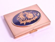 PATRYS - 1950S FRENCH GILT METAL COMPACT CASE WITH LIMOGES ENAMEL