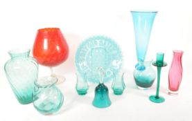 COLLECTION OF 20TH CENTURY RED AND BLUE GLASS WARES