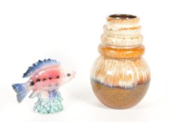 MID CENTURY SCHEURICH WEST GERMAN VASE AND ITALIAN FISH
