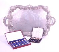 20TH CENTURY INTERNATIONAL SILVER COMPANY PLATED TRAY AND SPOONS