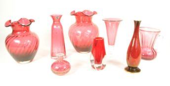 COLLECTION OF EIGHT 20TH CENTURY CRANBERRY GLASS
