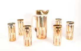 MID CENTURY GILT AND ROSE GLASS LEMONADE SET