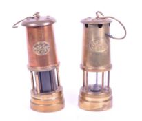 TWO REPRODUCTION BRASS AND COPPER WELSH MINERS LAMPS