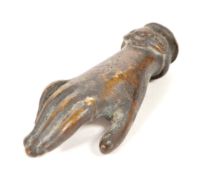 19TH CENTURY VICTORIAN BRONZE HAND PAPERWEIGHT