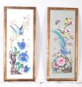 PAIR OF 20TH CENTURY EMBROIDERED BIRD PANELS