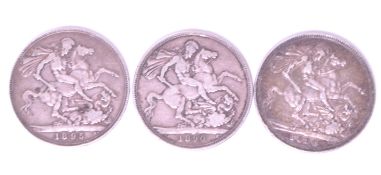 THREE 1890S QUEEN VICTORIA SILVER CROWN COINS