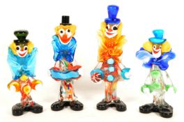 FOUR MID CENTURY MURANO STYLE STUDIO GLASS CLOWN FIGURES