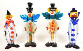 FOUR MID CENTURY MURANO STYLE STUDIO GLASS CLOWN FIGURES