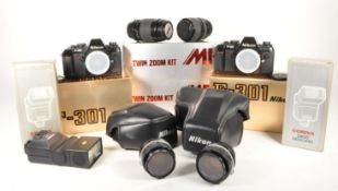 NIKON - TWO 1980S F-301 CAMERA BODIES & LENSES