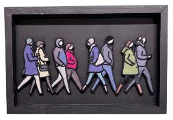 JULIAN OPIE (B. 1958) - LONDON COUPLES - EMBROIDERED PATCHES ON BOARD