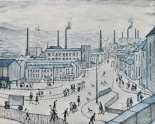 AFTER L. S. LOWRY (1887-1976) - HUDDERSFIELD - SIGNED LITHOGRAPH