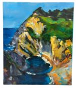 NINA DOLAN (B. 1955) - BIG ROCK BEACH - OIL ON CANVAS SEASCAPE PAINTING