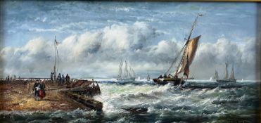 T. LARSEN - SEASCAPE SCENE - OIL ON BOARD PAINTING IN GILT FRAME