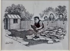 NORMAN THELWELL (1923-2004) - HELPFUL NEIGHBOURS - ORIGINAL PEN AND INK SKETCH CHRIS BEETLES GALLERY