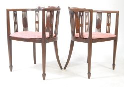 PAIR OF EDWARDIAN MAHOGANY INLAID TUB ARMCHAIRS