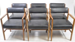 MANNER OF ALFRED COX - SIX MID CENTURY 1970S TEAK & LEATHER CHAIRS