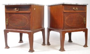 EDWARDIAN MARBLE TOP INLAID BEDSIDE TABLES