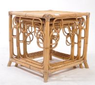 VINTAGE 20TH CENTURY WICKER BAMBOO SQUARE NEST OF THREE TABLES