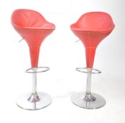 PAIR OF VINTAGE CHROME & VINYL BARSTOOLS