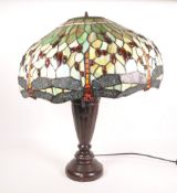 20TH CENTURY TIFFANY STYLE LEADED GLASS DRAGONFLY TABLE LAMP