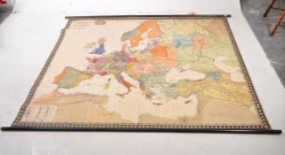 GERMAN MID CENTURY VINTAGE WALL HANGING MAP OF 15TH CENTURY EUROPE