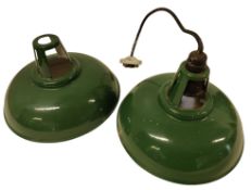 TWO VINTAGE FACTORY / ENGINEERING ENAMEL PENDANT LIGHTS