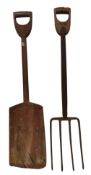 TOOLS - VINTAGE WOODEN SHOVEL & PITCHFORK