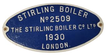 STIRLING BOILER - ORIGINAL LARGE CAST IRON BOILER PLAQUE