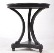 FRENCH EMPIRE MANNER 20TH CENTURY EBONISED OCCASIONAL TRIPOD PEDESTAL TABLE