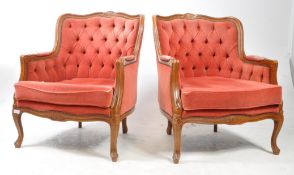 FRENCH EMPIRE STYLE BUTTON BACK FAUTEUIL WALNUT LIBRARY ARMCHAIRS