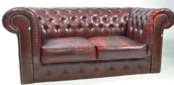 TWO SEATER CHESTERFIELD OXBLOOD LEATHER SOFA SETTEE