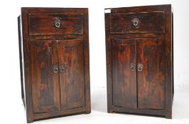 PAIR OF 20TH CENTURY OAK FRENCH PEDESTAL BEDSIDE CABINETS